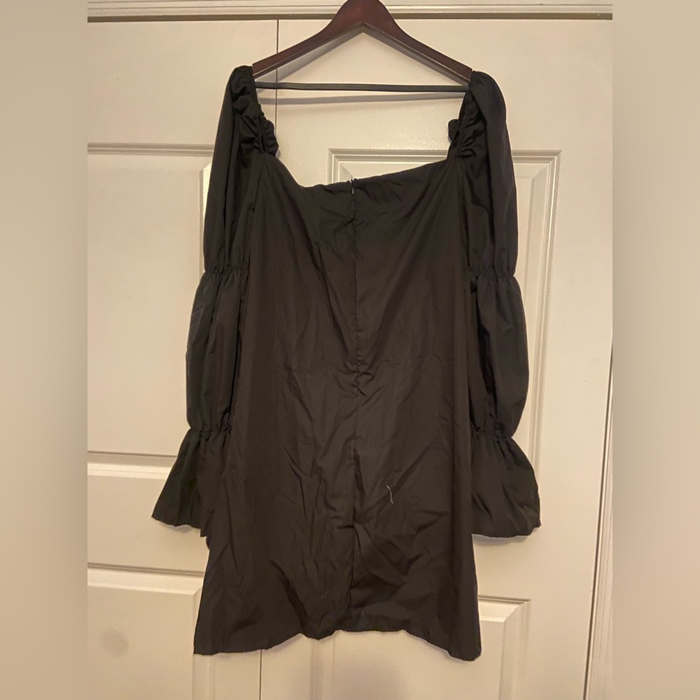 PLT Black Puff Sleeve Plus Ruched Front Bodycon Dress - Picture 4 of 5